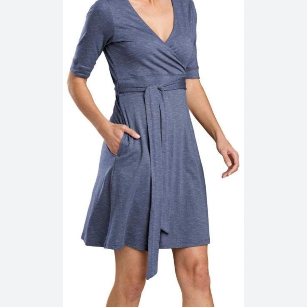 Toad&Co Blue Cue Wrap Cafe Tencel Cotton dress size medium - Picture 2 of 16